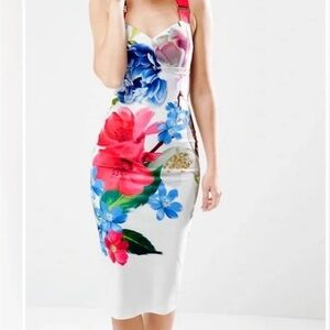 Ted Baker black Alexis Dress with Red and Blue Floral Design worn once